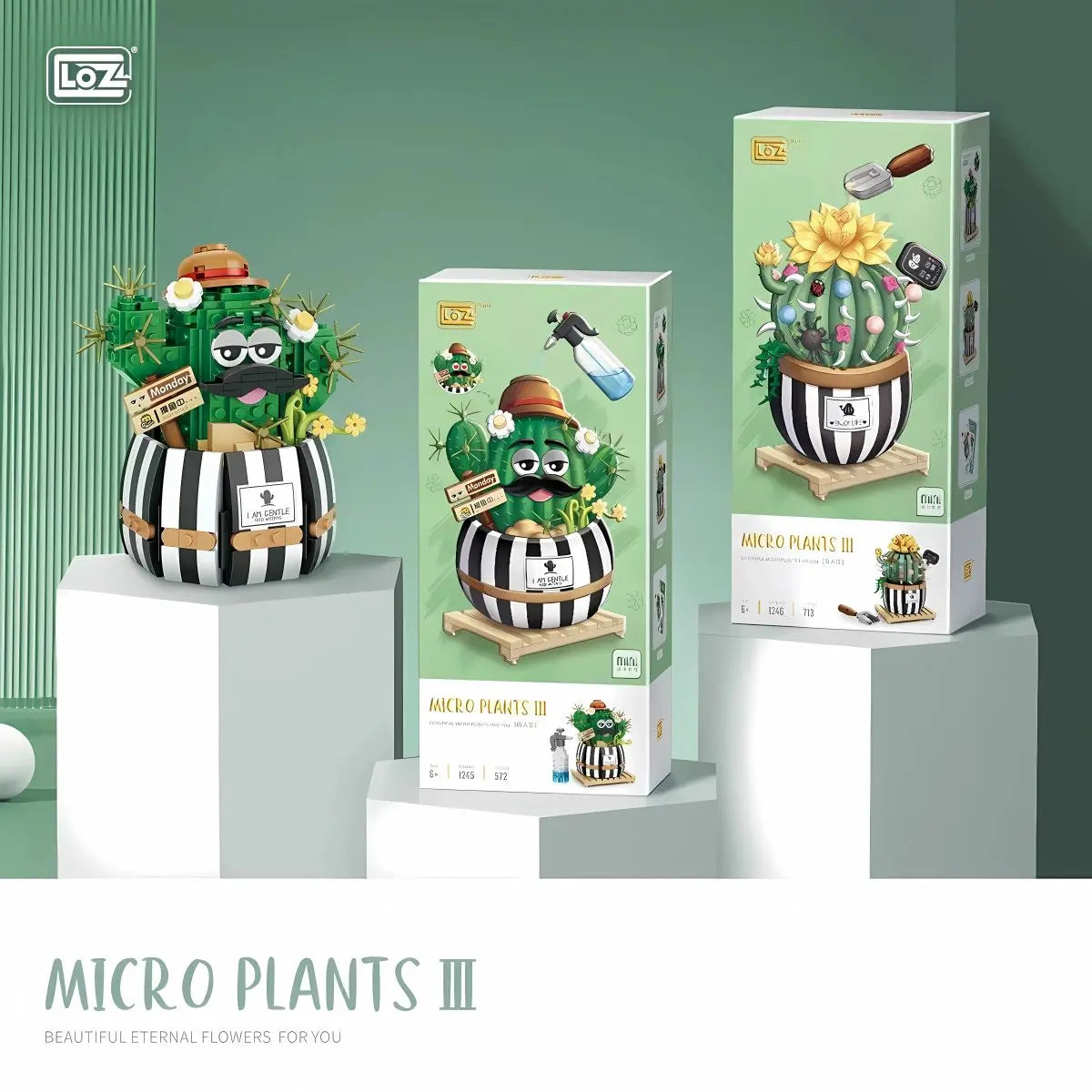 仙人掌迷你積木辦公室植物擺設 Loz Mini