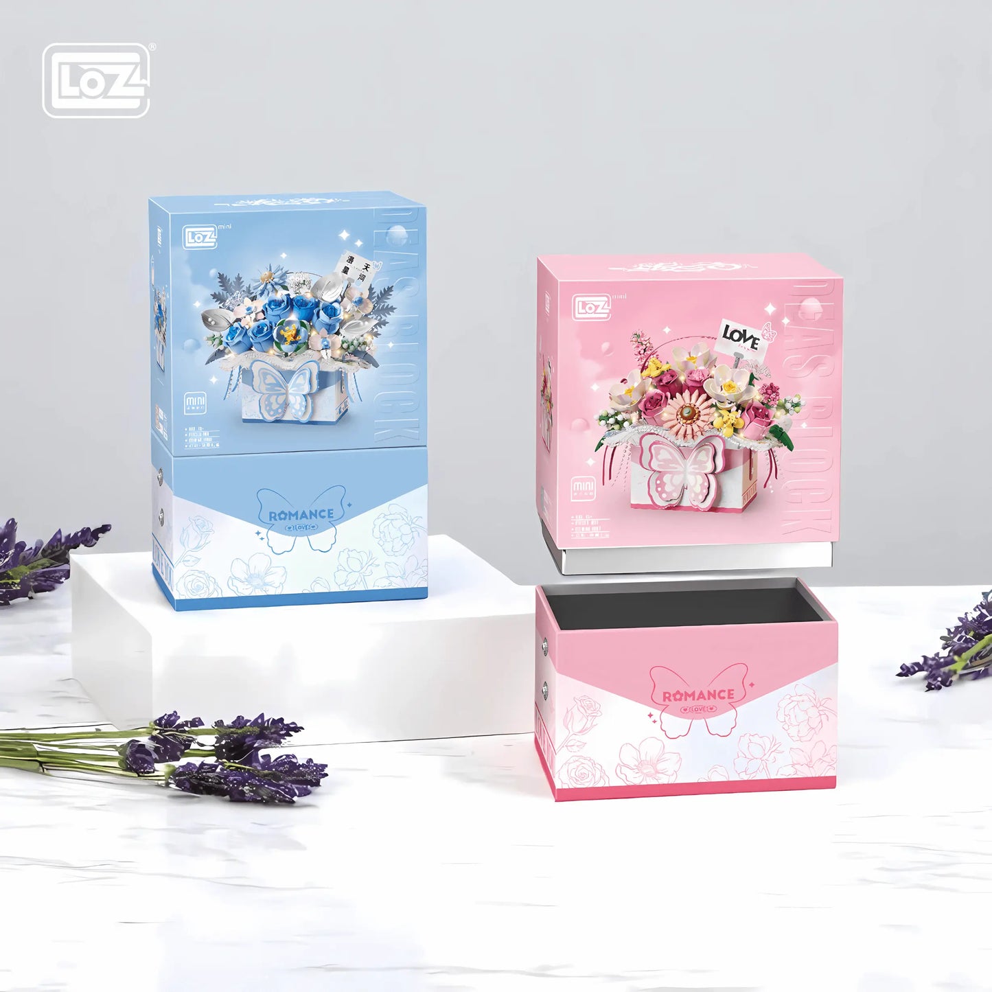幻彩玫瑰粉蝶-迷你積木花禮盒 Loz Mini