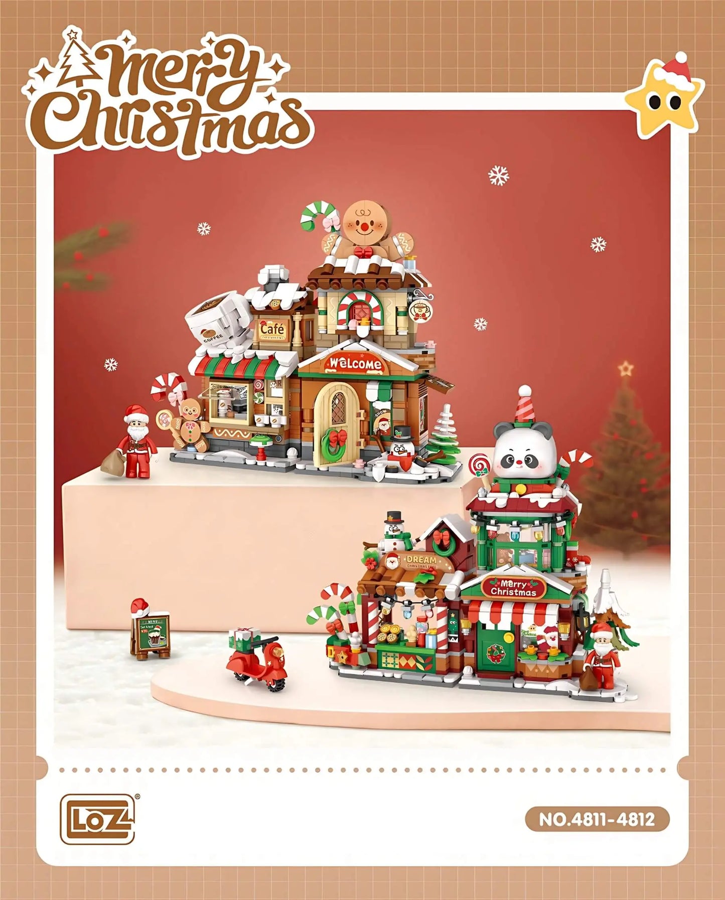LOZ 姜餅咖啡屋 迷你積木 聖誕限定版|Gingerbread Café Mini Block Set|Lebkuchen-Café Bausteinmodell|可開合聖誕商店街積木 | Christmas Building Toy | Holiday Gift Collectible