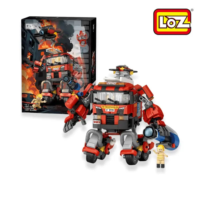 LOZ 香港消防車機械人 MechsGURU 系列迷你積木 Hong Kong Fire Truck Mecha Mini Blocks | Feuerwehr-Mecha Bausteine | 英勇消防主題創意拼砌模型 | Heroic Building Toy | Firefighter Collectible