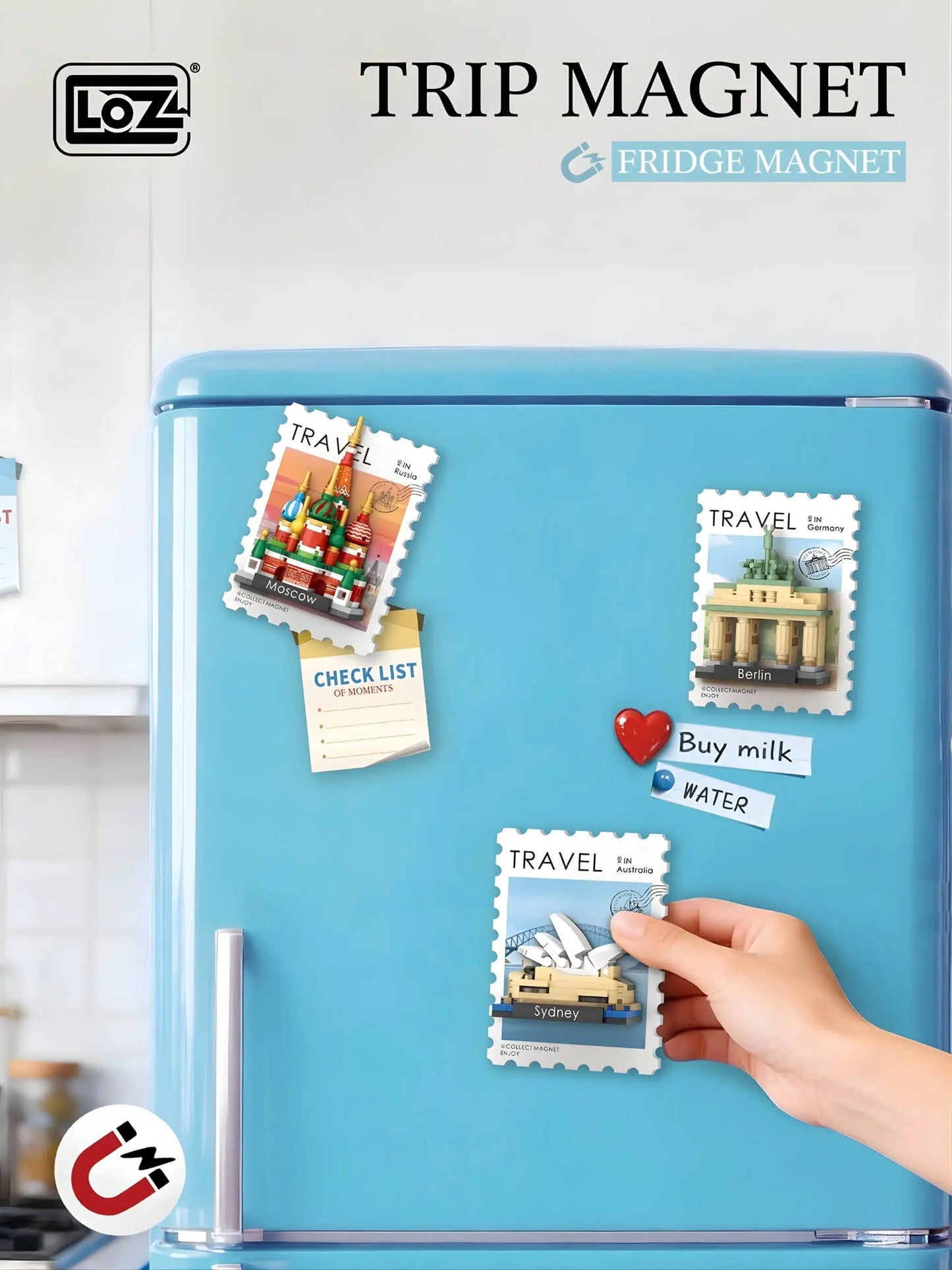 旅行印象明信片冰箱貼 盲盒 整套12款 微鑽積木 4413 世界地標展示|Travel postcard fridge magnet blind box full set of 12 micro diamond blocks 4413 world landmarks|Reise-Postkarten Kühlschrankmagnet Blindbox Komplettset 12 Designs Micro-Diamond-Bausteine 4413