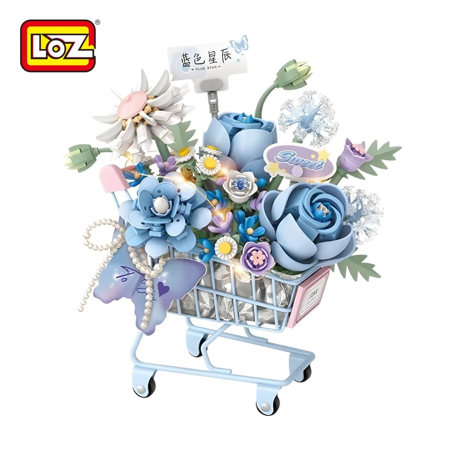 LOZ 星辰藍 推車花禮 迷你積木｜LOZ Blue Star Gift Cart Mini Blocks｜LOZ Blue Star Blumenwagen Mini-Baustein