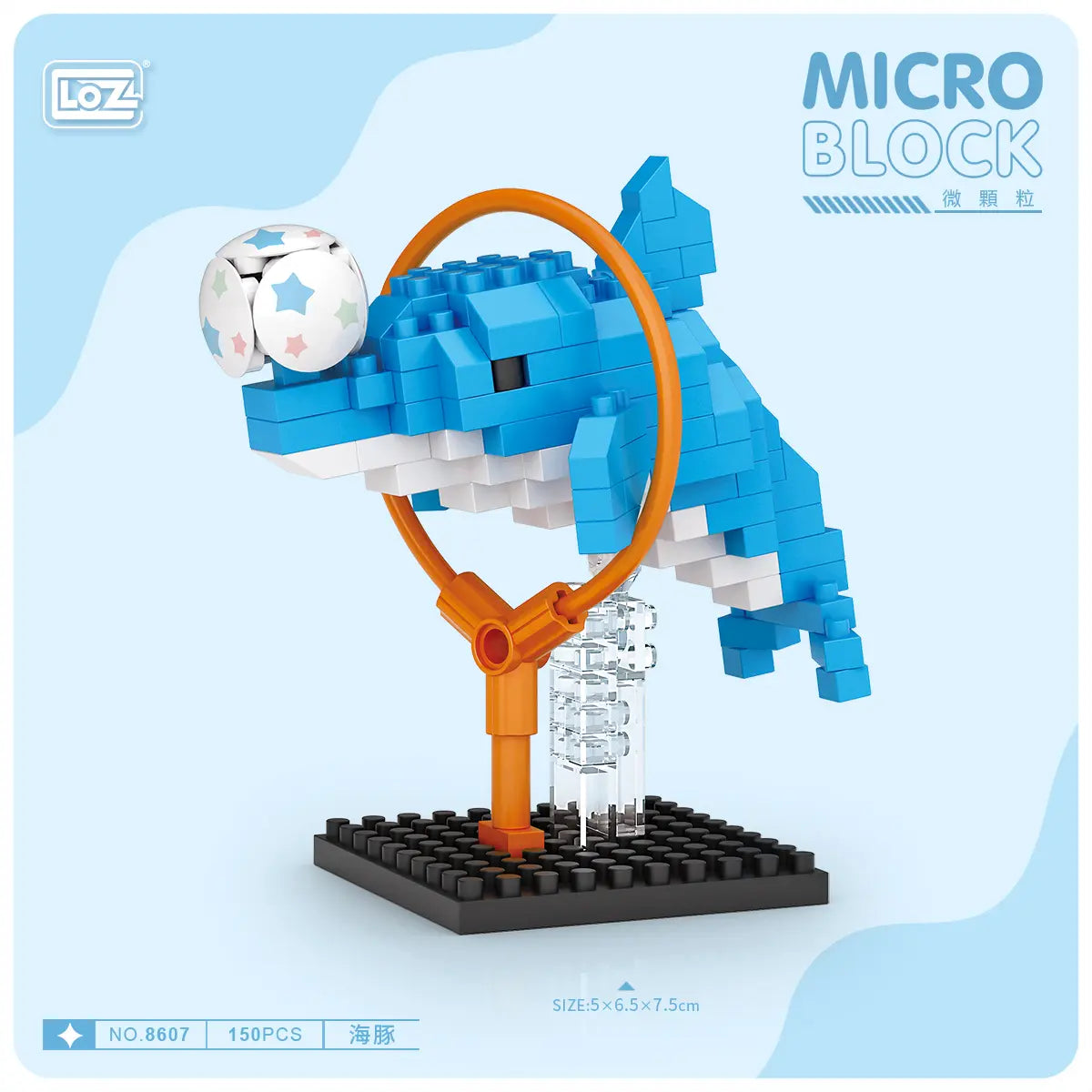 LOZ 海豚微鑽積木，展示躍動姿勢有底座丨LOZ Dolphin Micro Block set model丨LOZ Delfin Micro-Bausteine Set-Kreatives DIY Modell & Deko