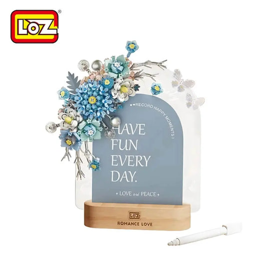 LOZ 夢藍繁花留言板 迷你積木｜Dream Blue Blossom Message Board Mini Blocks｜Traumblau Blüten Nachrichtenboard Mini-Bausteine｜LED花藝留言燈座 | Floral Message Light | Creative Desk Decoration
