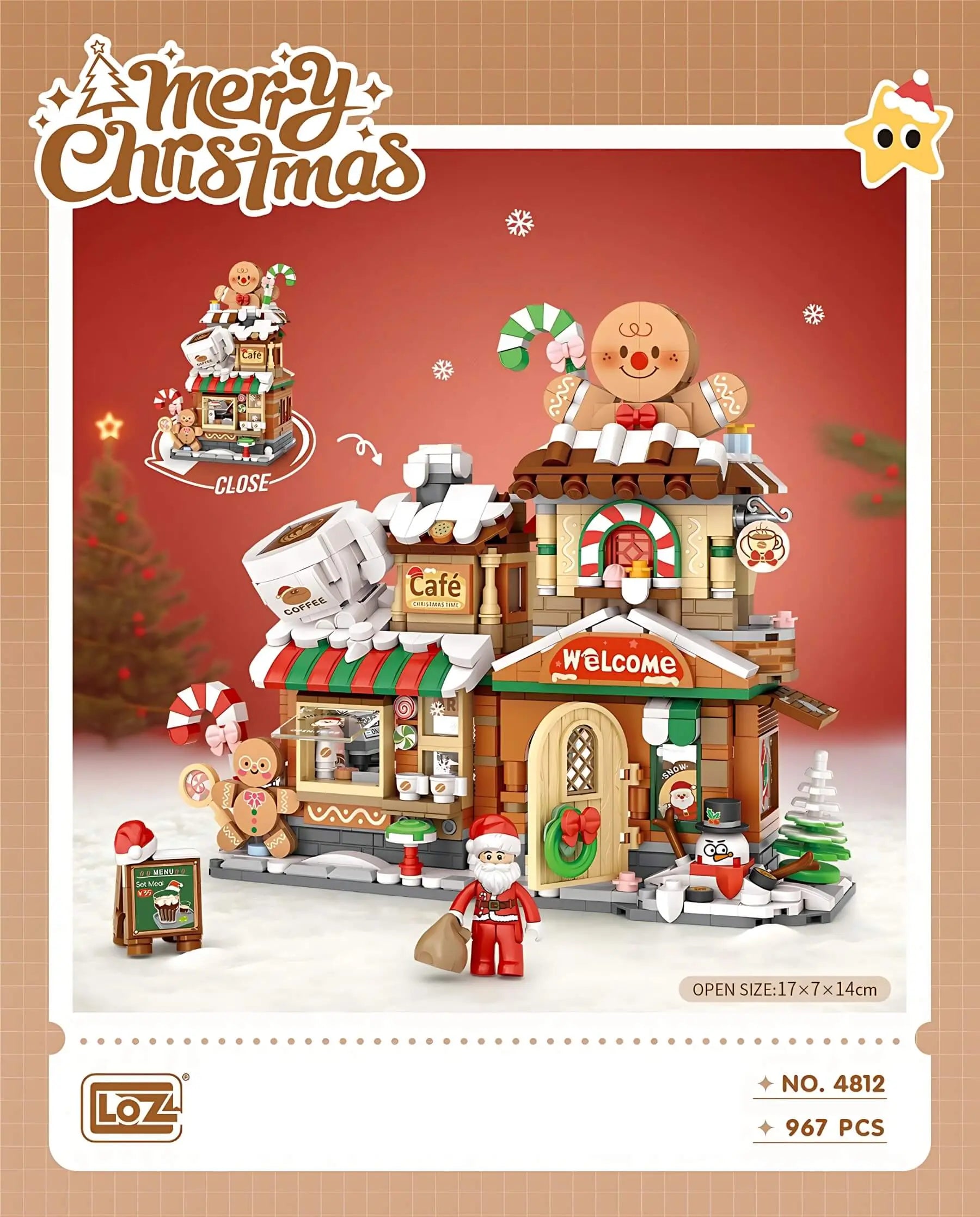 LOZ 姜餅咖啡屋 迷你積木 聖誕限定版｜Gingerbread Café Mini Block Set｜Lebkuchen-Café Bausteinmodell｜可開合聖誕商店街積木 | Christmas Building Toy | Holiday Gift Collectible