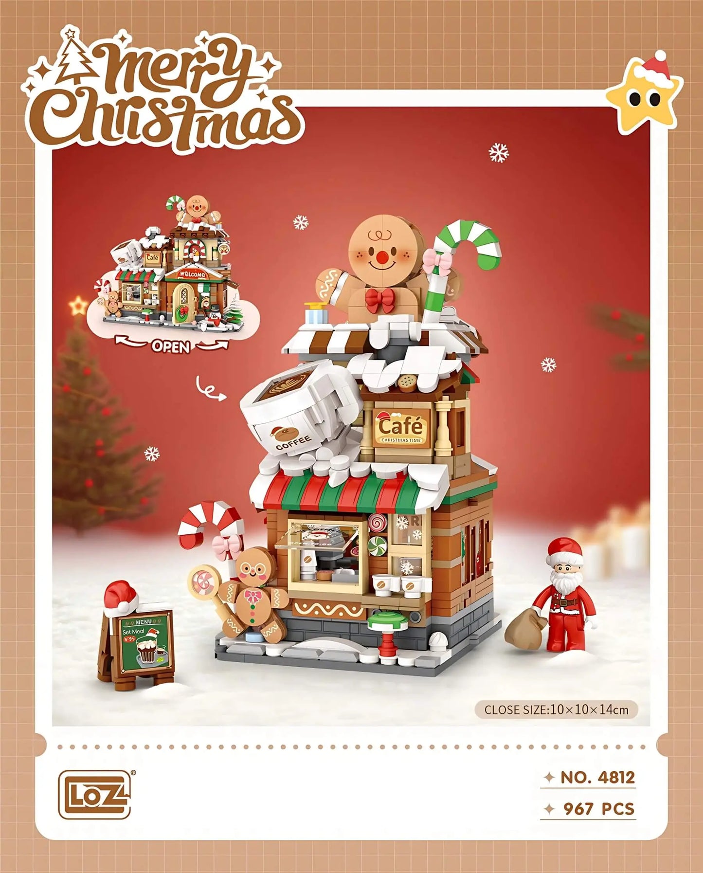 LOZ 姜餅咖啡屋 迷你積木 聖誕限定版｜Gingerbread Café Mini Block Set｜Lebkuchen-Café Bausteinmodell｜可開合聖誕商店街積木 | Christmas Building Toy | Holiday Gift Collectible