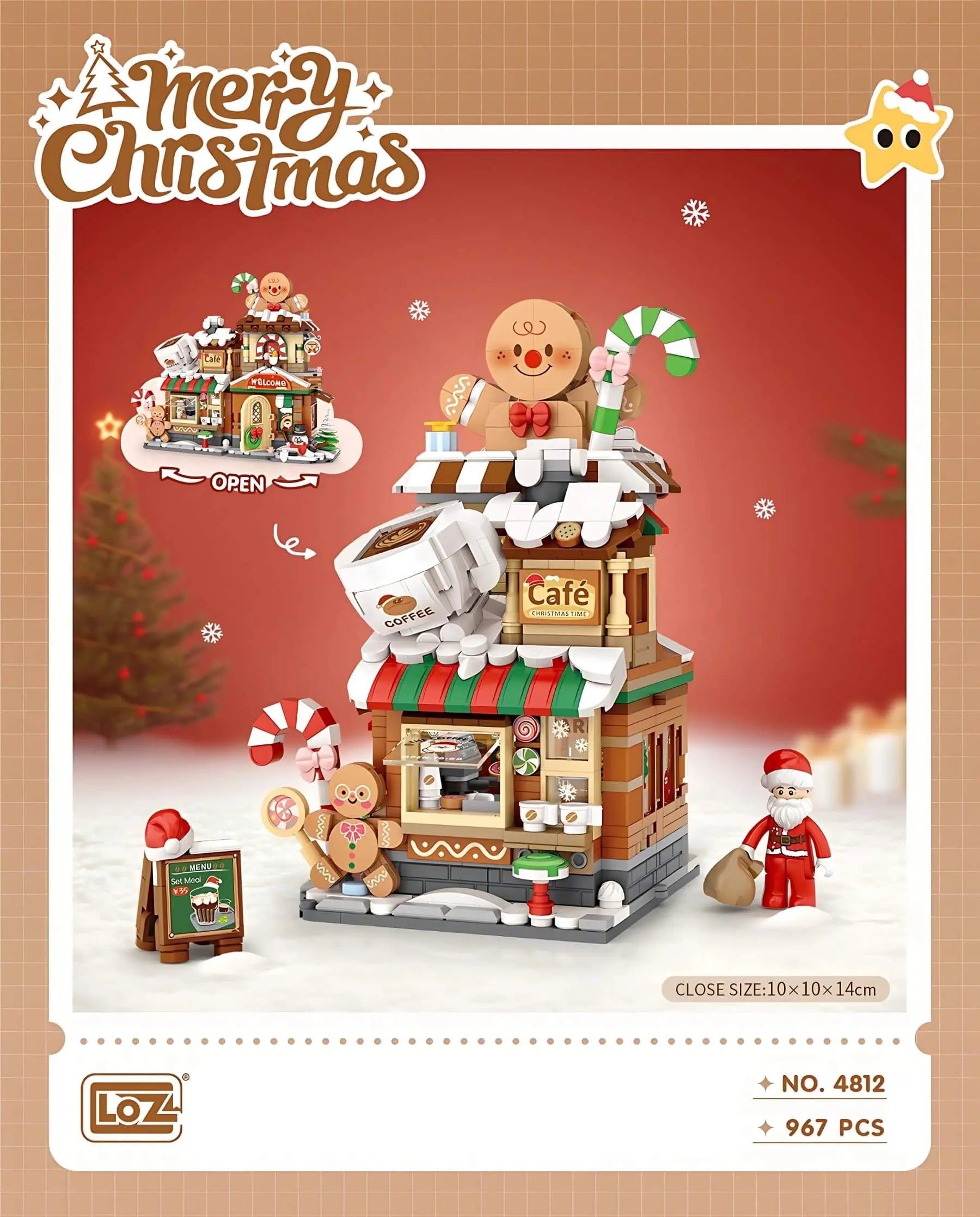 LOZ 姜餅咖啡屋 迷你積木 聖誕限定版｜Gingerbread Café Mini Block Set｜Lebkuchen-Café Bausteinmodell｜可開合聖誕商店街積木 | Christmas Building Toy | Holiday Gift Collectible
