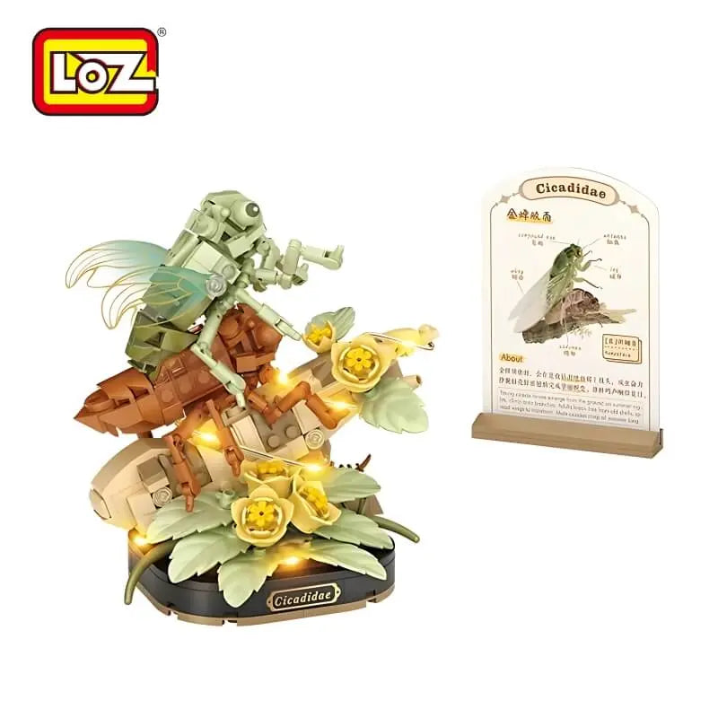 LOZ 金蟬脫殼迷你積木擺設｜Golden Cicada Mini Block Display｜Goldzikade Mini-Baustein-Deko｜LOZ 蟲鳴花境系列 | Insect Garden Series | LED Light Nature Brick Sculpture