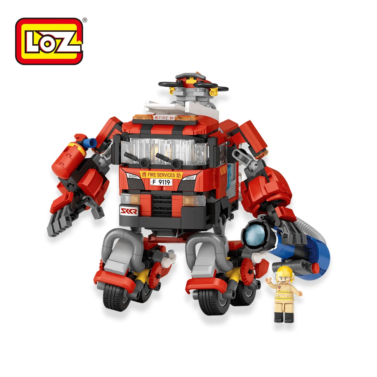 LOZ 香港消防車機械人 MechsGURU 系列迷你積木 Hong Kong Fire Truck Mecha Mini Blocks | Feuerwehr-Mecha Bausteine | 英勇消防主題創意拼砌模型 | Heroic Building Toy | Firefighter Collectible