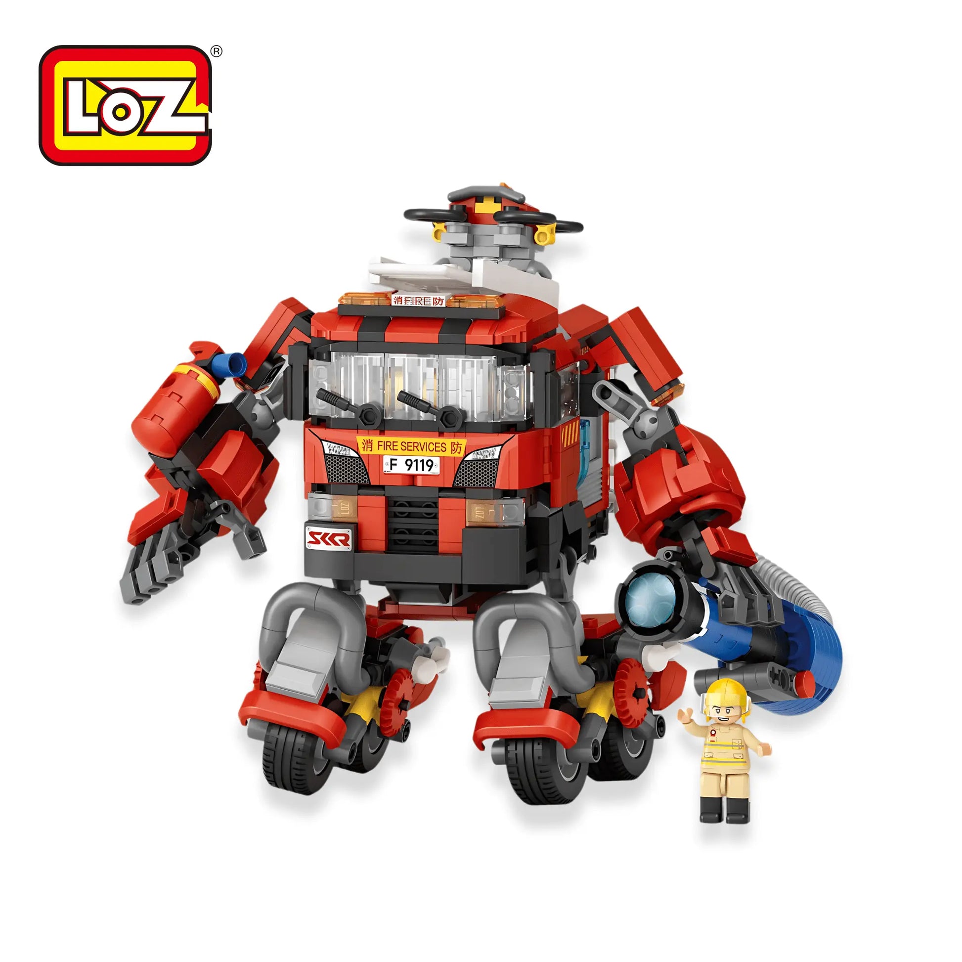 LOZ 香港消防車機械人 MechsGURU 系列迷你積木 Hong Kong Fire Truck Mecha Mini Blocks | Feuerwehr-Mecha Bausteine | 英勇消防主題創意拼砌模型 | Heroic Building Toy | Firefighter Collectible