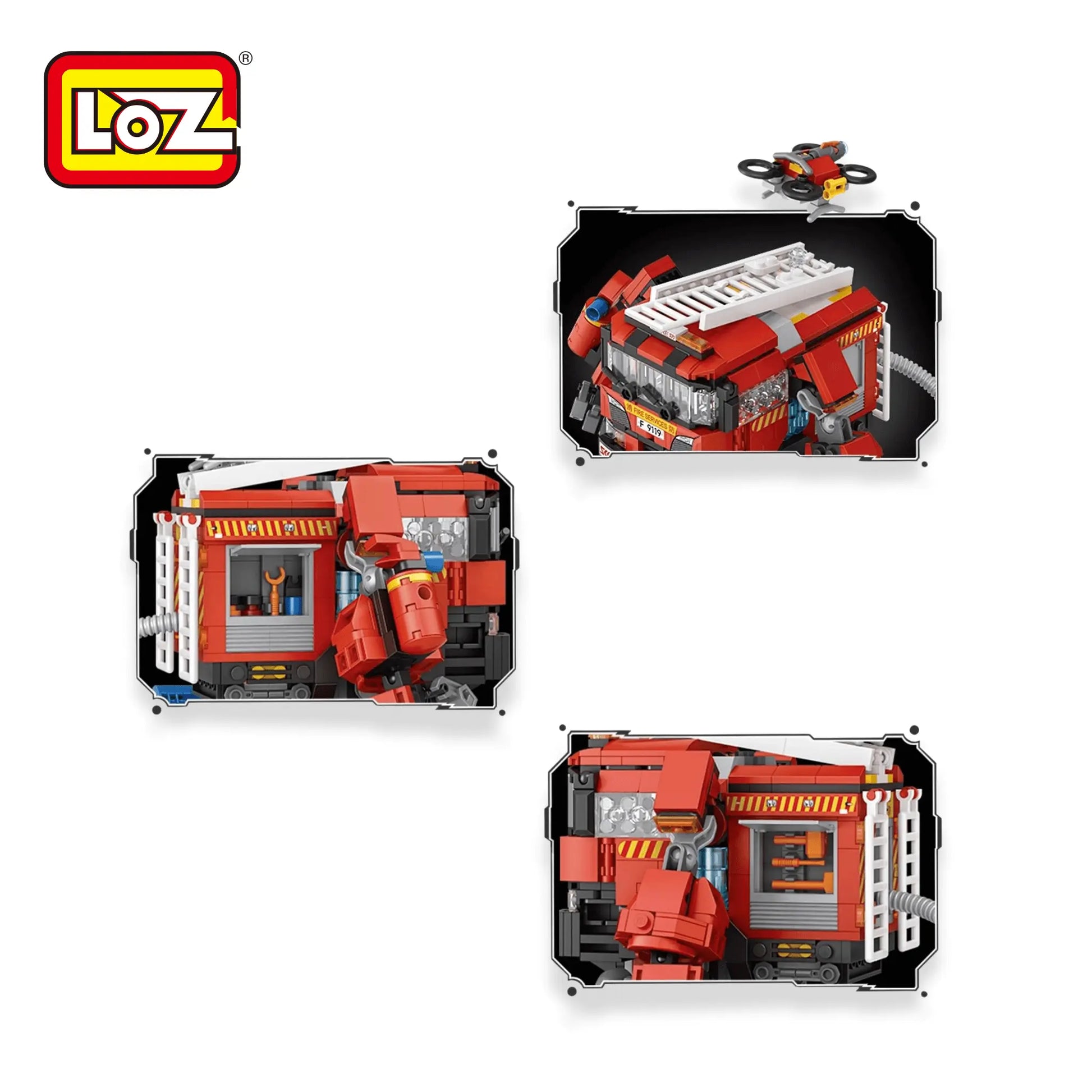 LOZ 香港消防車機械人 MechsGURU 系列迷你積木 Hong Kong Fire Truck Mecha Mini Blocks | Feuerwehr-Mecha Bausteine | 英勇消防主題創意拼砌模型 | Heroic Building Toy | Firefighter Collectible