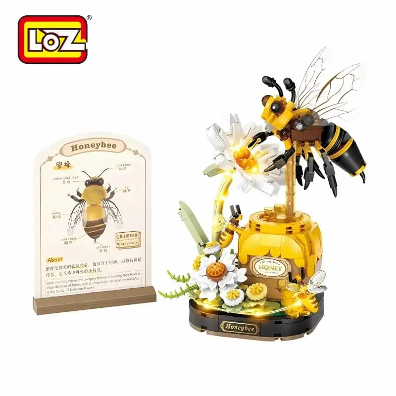 LOZ 蜜蜂迷你積木擺設｜Honeybee Mini Block Display｜Honigbiene Mini-Baustein-Deko｜LOZ 蟲鳴花境系列 | Insect Garden Series | LED Light Bee Model | Nature Brick Display