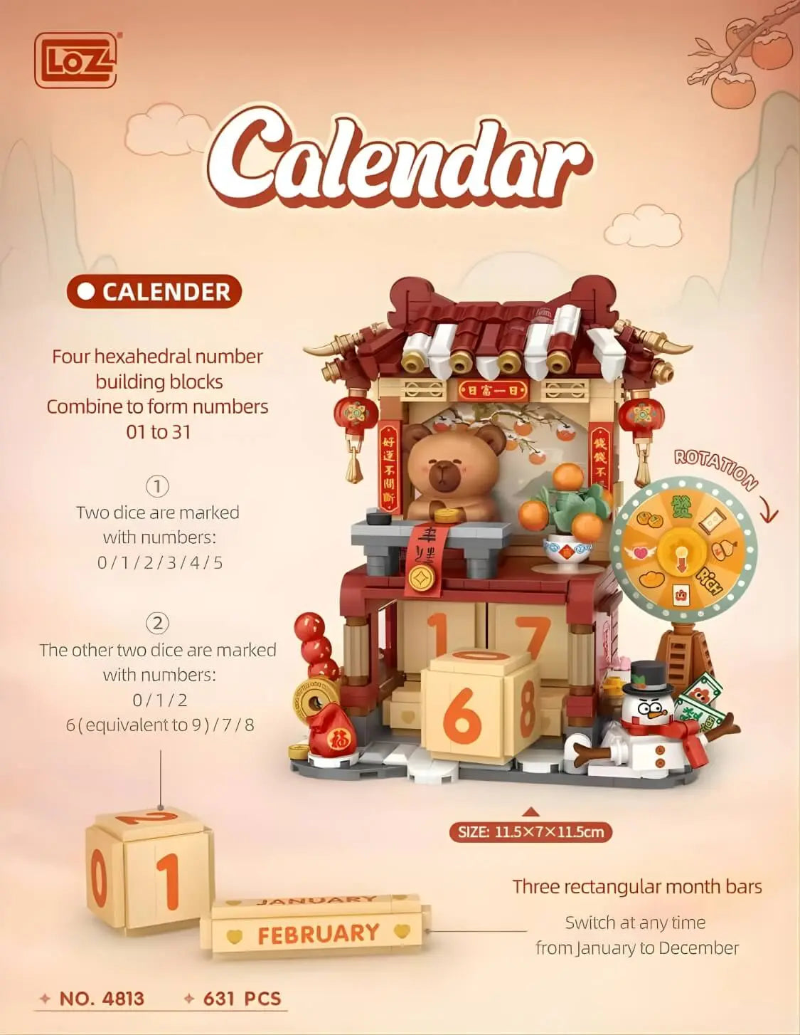 HK｜LOZ 萬年歷積木 4813 招財熊中國風桌面日曆迷你積木擺設
EN｜LOZ perpetual calendar building blocks 4813 lucky bear Chinese style desk decor
DE｜LOZ ewiger Kalender Bausteine 4813 Glücksbär chinesischer Stil Tischdekoration