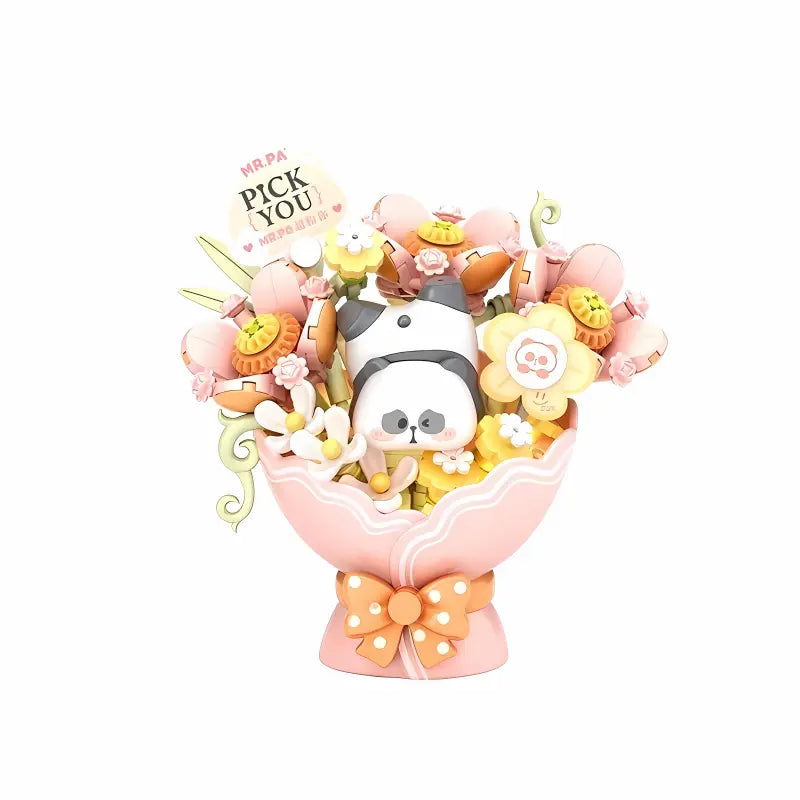 椰殼 × Mr. PA 小耙粉戀花束 迷你積木 內含燈光｜Pink Romance Bouquet Light-Up Mini Building Block｜Rosa Liebesblumenstrauß Mini-Baustein