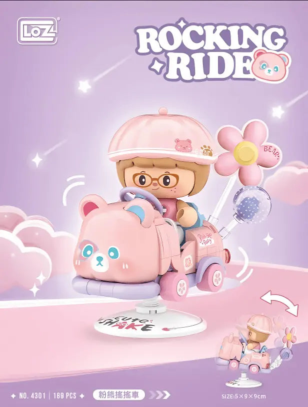 LOZ 粉熊搖搖車 迷你積木｜Pink Bear Rocking Ride Mini Block｜Rosa Bären-Wippauto｜LOZ Rocking Ride Series | Cute Animal Ride-on Toy