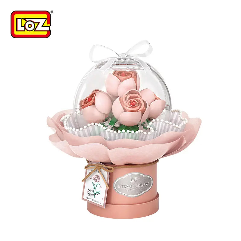 LOZ 粉色爛漫 花束球迷你積木擺設｜Pink Romance Eternal Flower Dome｜Rosa Romantik Mini-Baustein-Deko｜LOZ Eternal Flowers Series | LED Light Bouquet