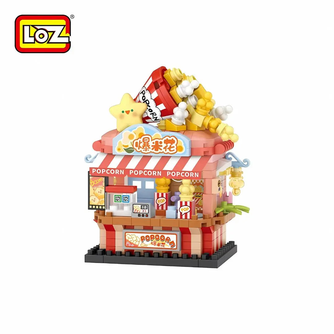 LOZ 爆米花小店 微鑽積木｜Popcorn Shop Mini Building Block｜Popcorn-Laden Micro-Baustein｜Street Shop Series | Cute Cinema Snack Stall