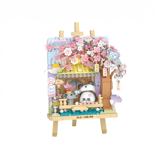 椰殼 × Mr. PA 櫻花春日 立體畫 迷你積木 亮燈版｜Sakura Spring Day 3D Mini Building Block｜Kirschblüten-Frühlingstag Mini-Baustein｜Four Beautiful Seasons Series | Panda and Cherry Blossoms