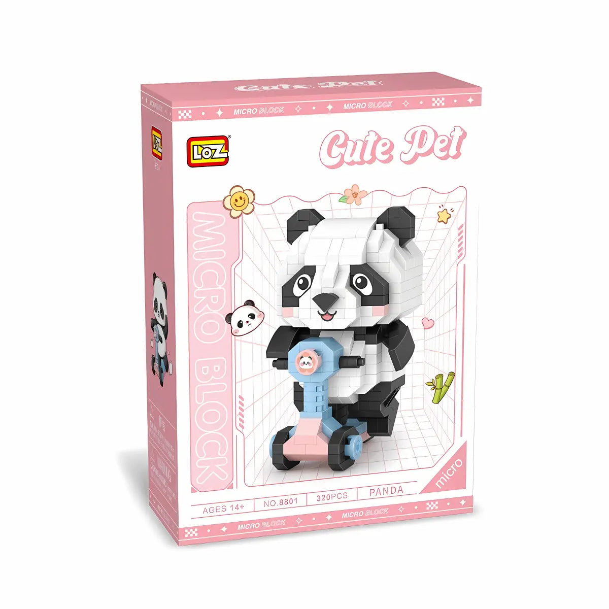 LOZ 滑板熊貓 微鑽積木｜LOZ Scooter Panda Mini Blocks｜LOZ Scooter Panda Micro-Baustein Set