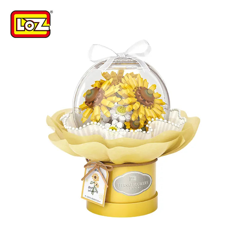 LOZ 向陽而生 花束球迷你積木擺設｜Sunflower Eternal Flower Dome Mini Block Display｜Sonnenblumen Mini-Baustein-Deko｜LOZ Eternal Flowers Series | LED Light Bouquet