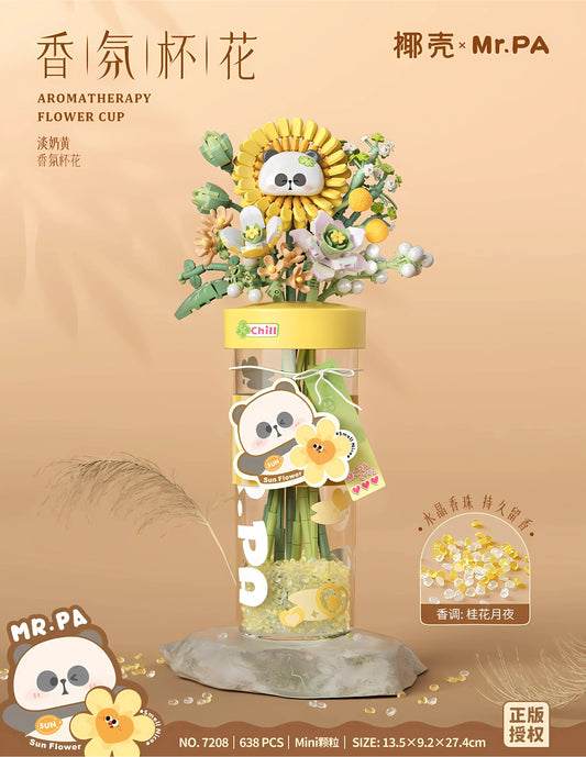 椰殼 x Mr. PA 淡奶黃 香氛杯花 迷你積木｜Sunny Cream Aromatherapy Flower Cup｜Milchgelb Aromatherapie-Blumencup｜向日葵香氛花藝積木 | Panda Sunflower Vase | Gift for Her
