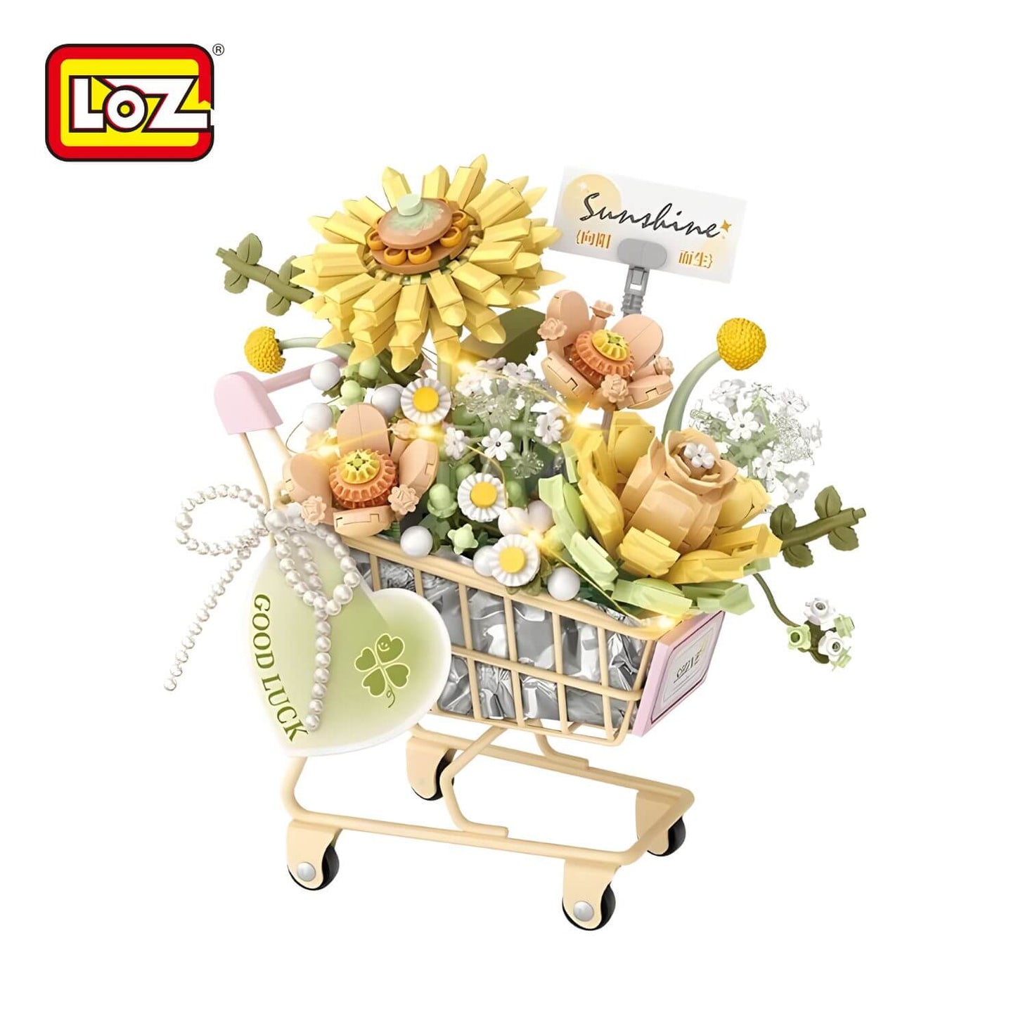 LOZ 奶油黃 推車花禮 迷你積木｜LOZ Sunshine Yellow Gift Cart Mini Blocks｜LOZ Sunshine Yellow Blumenwagen Mini-Baustein