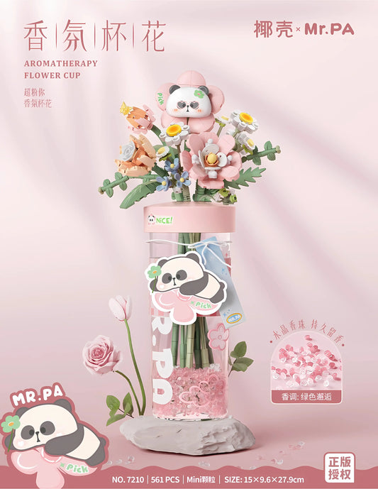 椰殼 x Mr. PA 超粉紅 香氛杯花 迷你積木｜Aromatherapy Flower Cup Mini Block Set｜Aromatherapie-Blumencup Bausteine｜香氛花藝造型積木 | Pink Panda Vase | Romantic Gift Idea