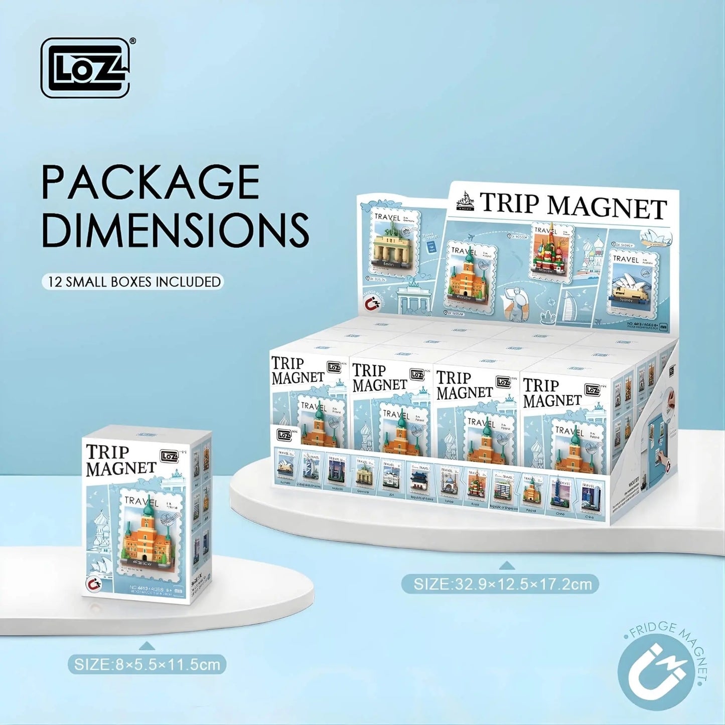 旅行印象明信片冰箱貼 盲盒 整套12款 微鑽積木 4413 世界地標展示｜Travel postcard fridge magnet blind box full set of 12 micro diamond blocks 4413 world landmarks｜Reise-Postkarten Kühlschrankmagnet Blindbox Komplettset 12 Designs Micro-Diamond-Bausteine 4413