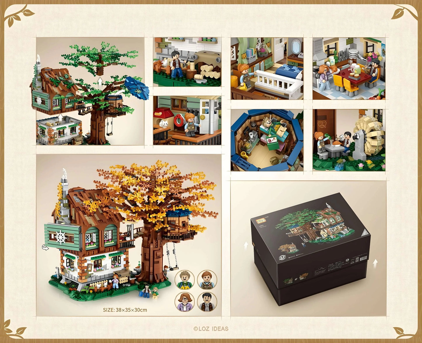 LOZ 樹屋積木 1033 大型森林樹屋模型 四季變化設計｜LOZ treehouse building blocks large model seasonal design｜LOZ Baumhaus Bausteine großes Modell Jahreszeiten