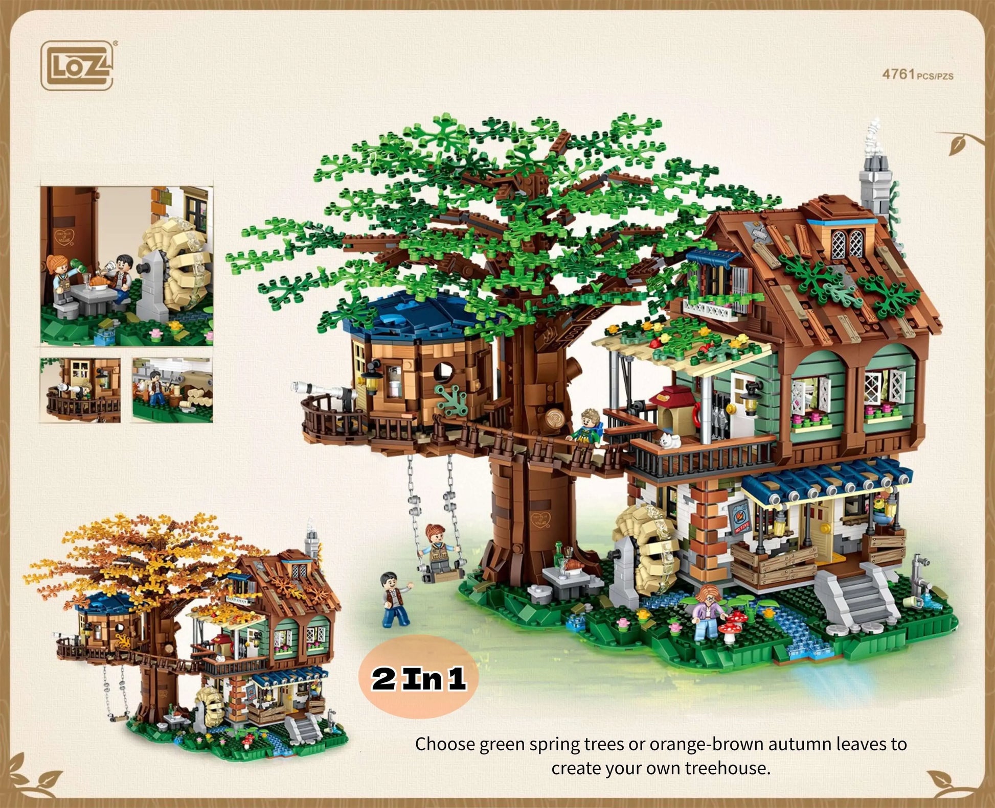 LOZ 樹屋積木 1033 大型森林樹屋模型 四季變化設計｜LOZ treehouse building blocks large model seasonal design｜LOZ Baumhaus Bausteine großes Modell Jahreszeiten