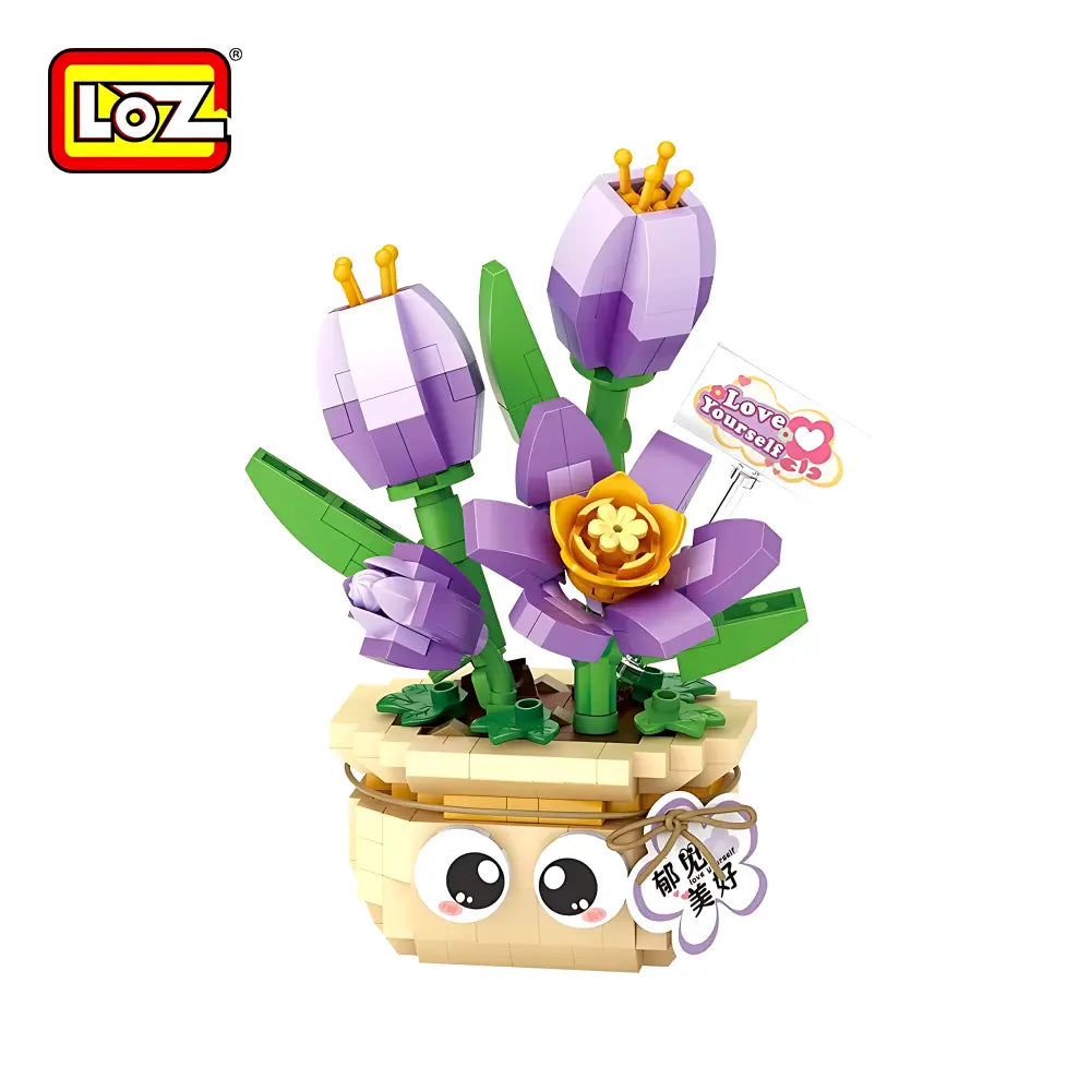 LOZ 鬱金香微鑽積木 可愛花盆植物擺設 紫色花朵療癒桌面裝飾 380粒迷你積木 / LOZ Tulip micro block cute plant pot decorative desk ornament purple flower mini building blocks / LOZ Tulpen Micro Bausteine niedliche Pflanzen Dekoration Blumentopf lila Blume Mini Baustein Set