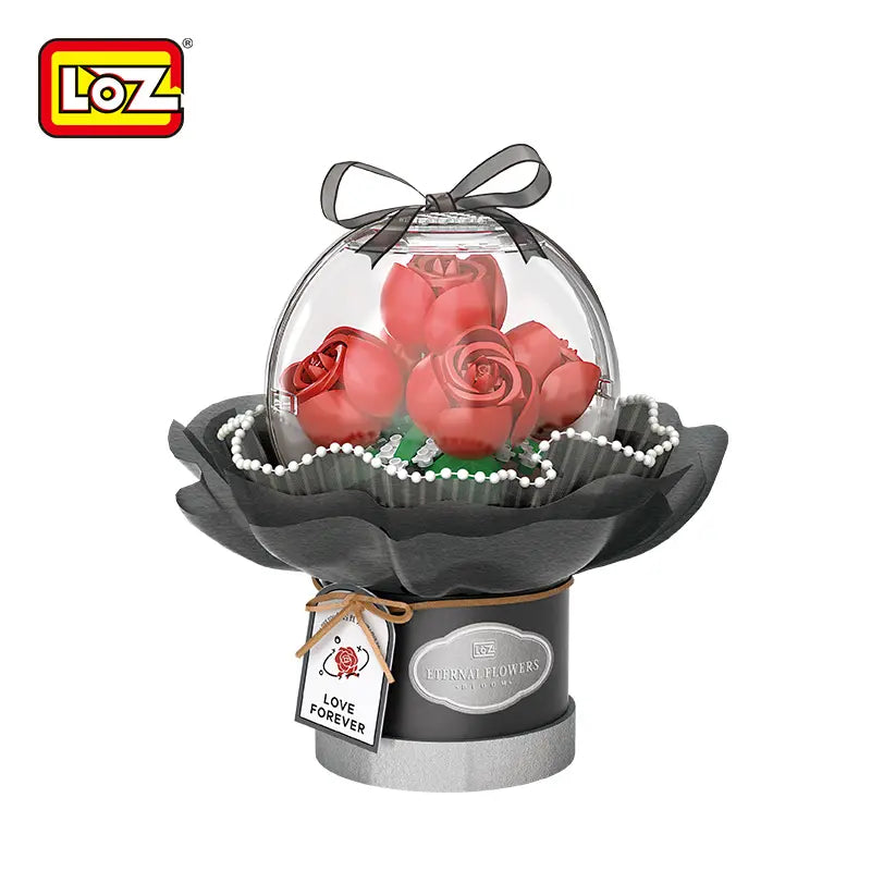 LOZ 復古紅玫瑰 花束球迷你積木擺設｜Vintage Red Rose Eternal Flower Dome｜Vintage Rote Rose Mini-Baustein-Deko｜LOZ Eternal Flowers Series | LED Light Bouquet
