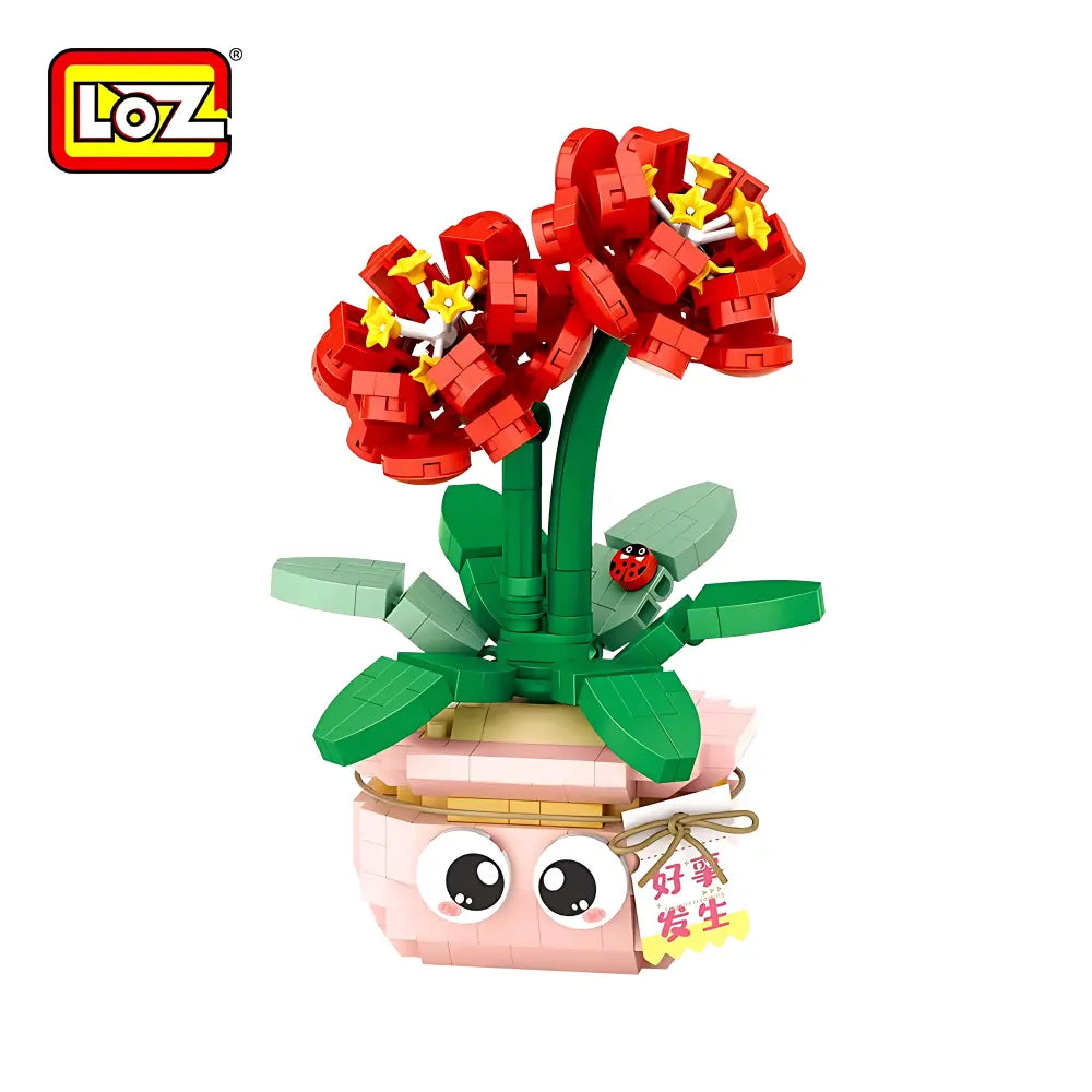LOZ 註定紅微鑽積木 紅色花朵花盆可愛擺設 招財好運植物積木 桌面療癒裝飾 / LOZ lucky red flower micro block cute plant pot good fortune decoration mini building set / LOZ rote Glücksblume Micro Bausteine niedliche Pflanzen Dekoration Blumentopf Glück Erfolg Geschenk